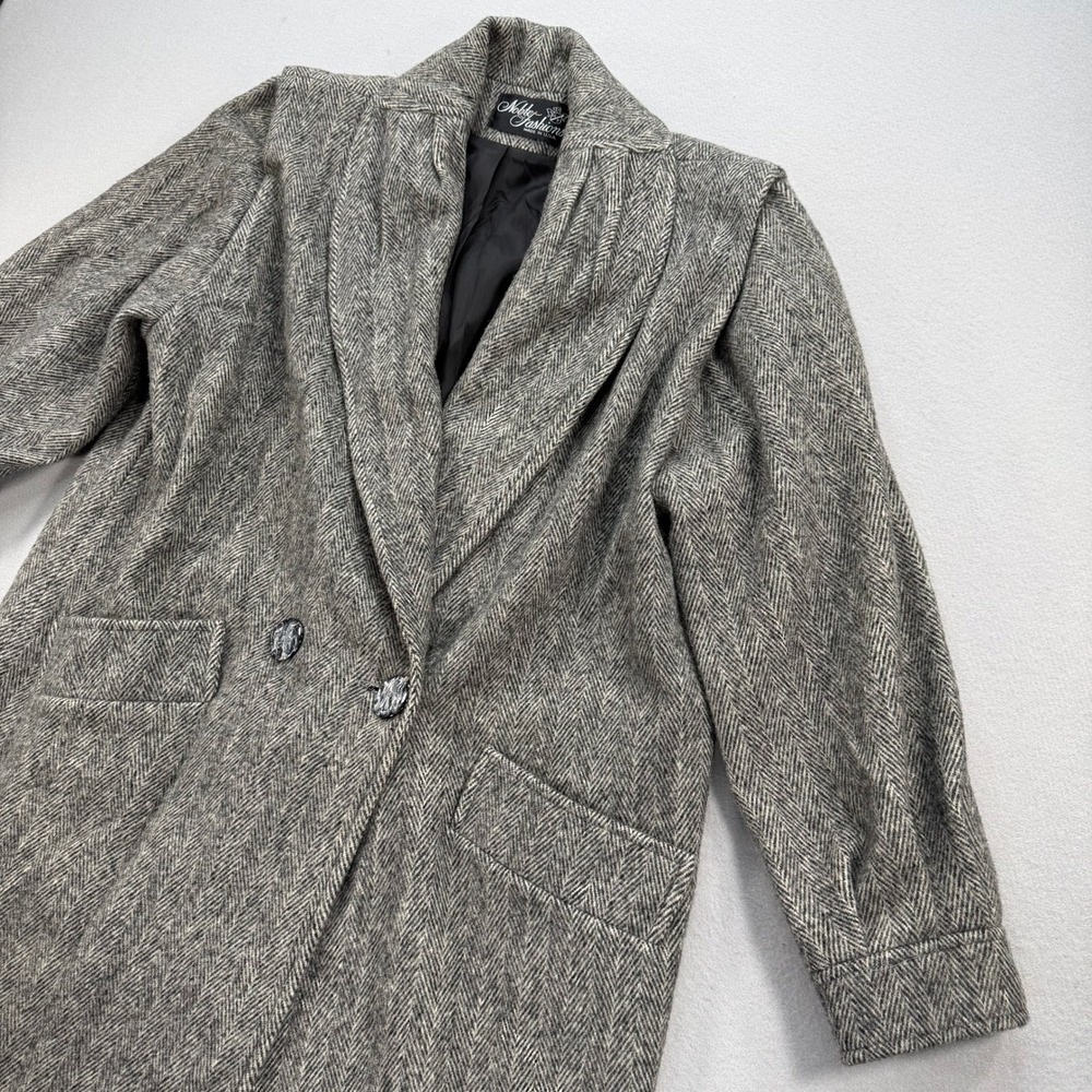 Noble Fashions Large Overcoat Mens Gray Herringbone Wool Blend Made in USA